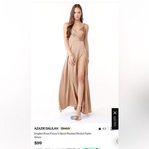 Azazie Dalilah - English Rose Flowy V-Neck Pleated Stretch Satin Dress